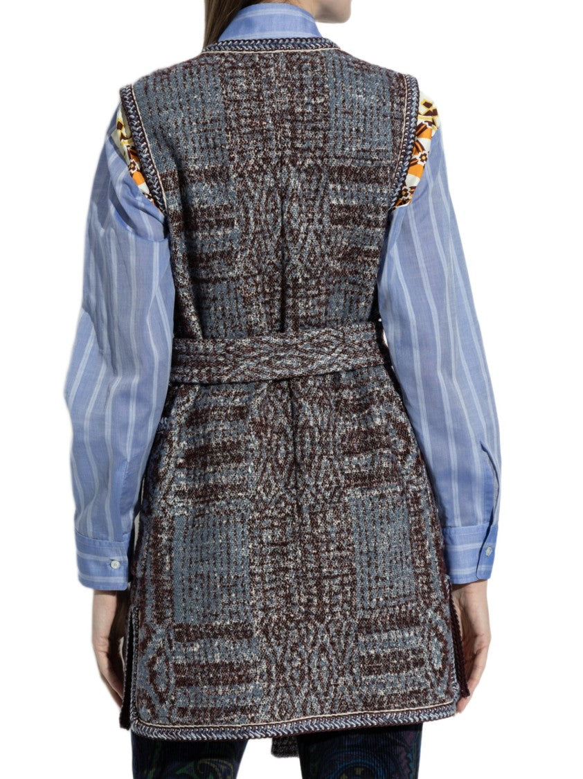 Etro Long Bouclé Jacquard Vest With Removable Belt