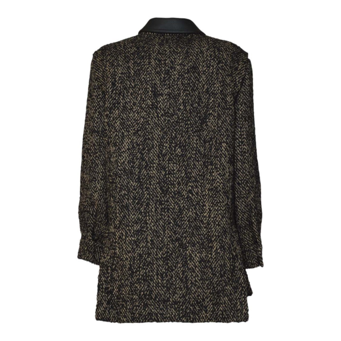 Max Mara Textured Herringbone Jacket With Leather Collar