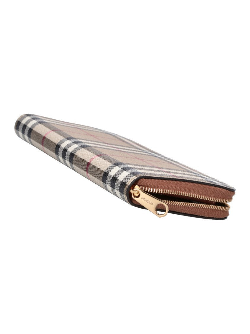 Burberry Beige Check Zip-Around Wallet