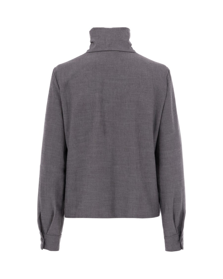 Patrizia Pepe Grey Melange Blouse With Soft Turtleneck And Buttoned Shoulder Straps