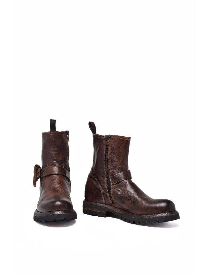 Shoto Brown Leather Buckle Boots