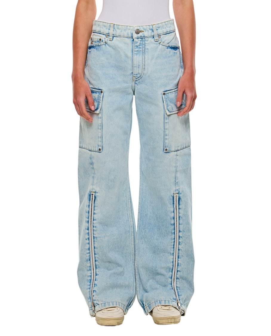 Stella Mccartney Light Blue Denim Cargo Pants With Double Box Pleated Pockets