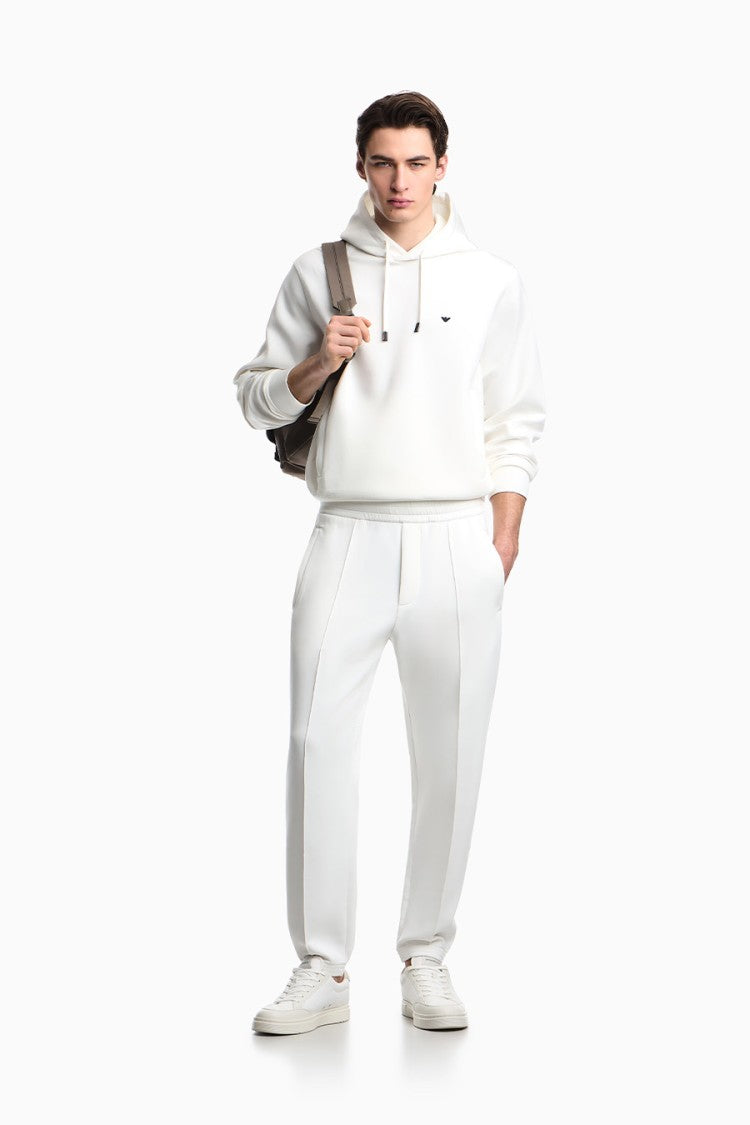Emporio Armani White Cotton-Blend Logo Hoodie