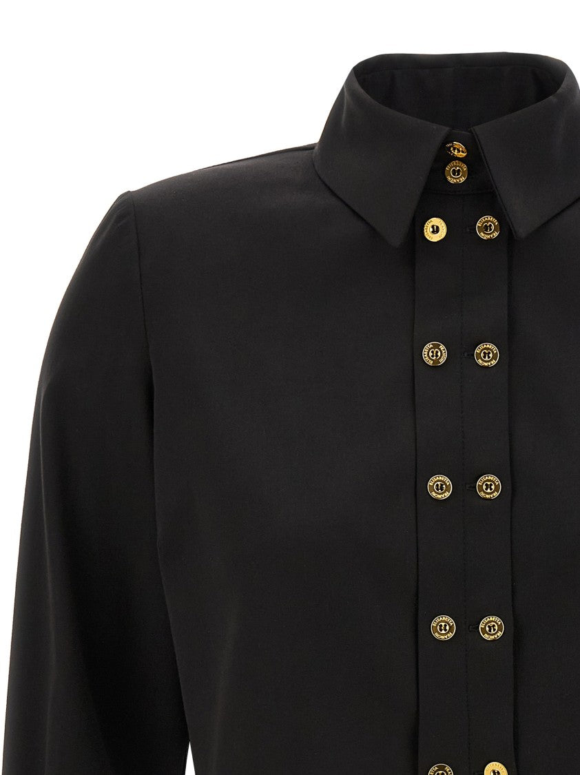 Elisabetta Franchi Cotton Satin Cropped Shirt With Padded Shoulders