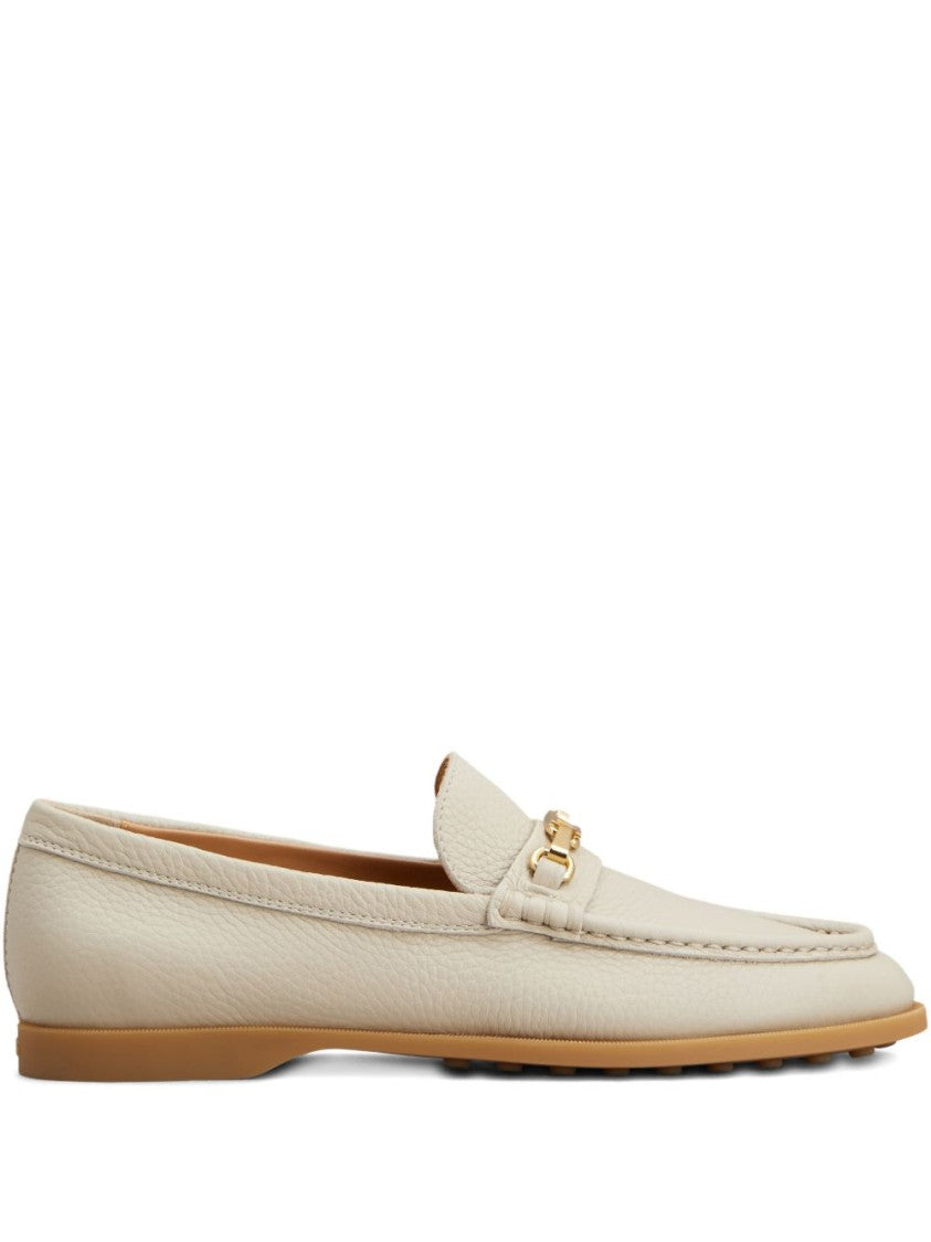 Tod's Ecru Topstitching Rubber Sole Slip Flats