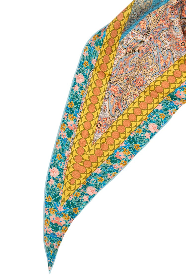 Pierre-Louis Mascia Diamond-Patterned Silk Scarf With Multicolored Prints