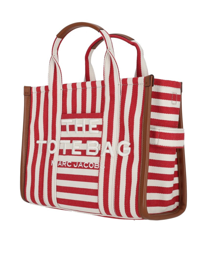 Marc Jacobs Red White Striped Medium Canvas Tote Bag