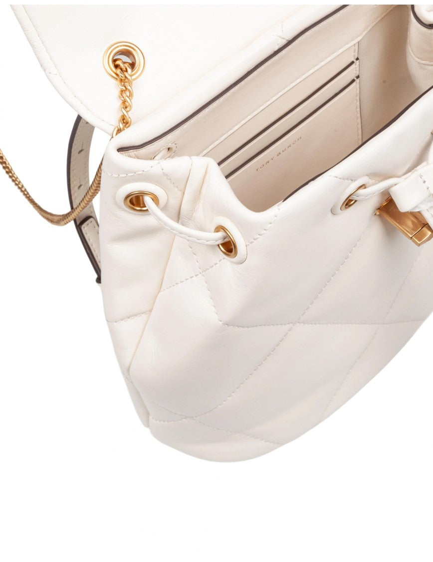 Tory Burch Kira Diamond Leather Mini Backpack White