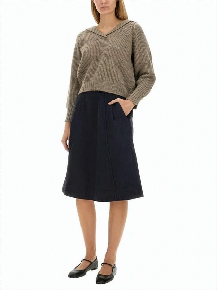 Margaret Howell Ribbed Knit Sweater With Folded Collar In Soft Merino Wool