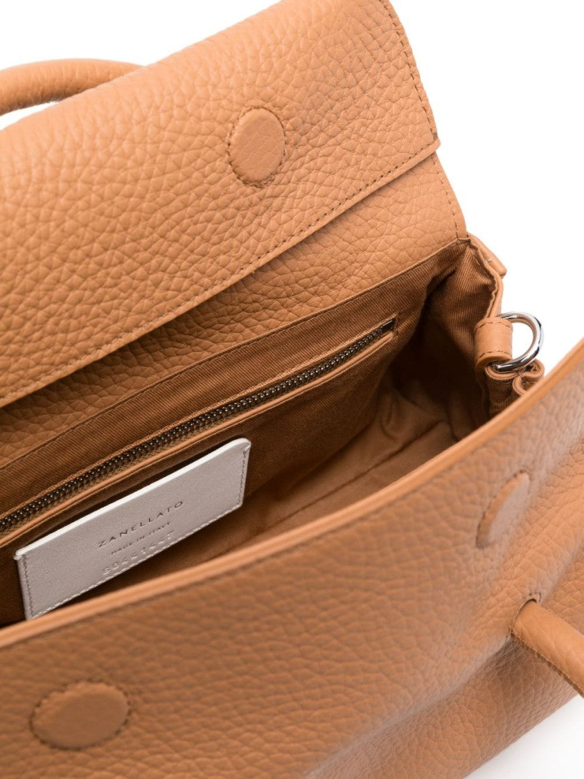 Zanellato Textured Leather Handbag With Silver-Tone Turn-Lock Clasp