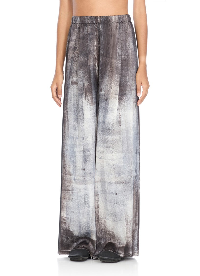Avant Toi Wide-Leg Silk Pants With Abstract Pattern