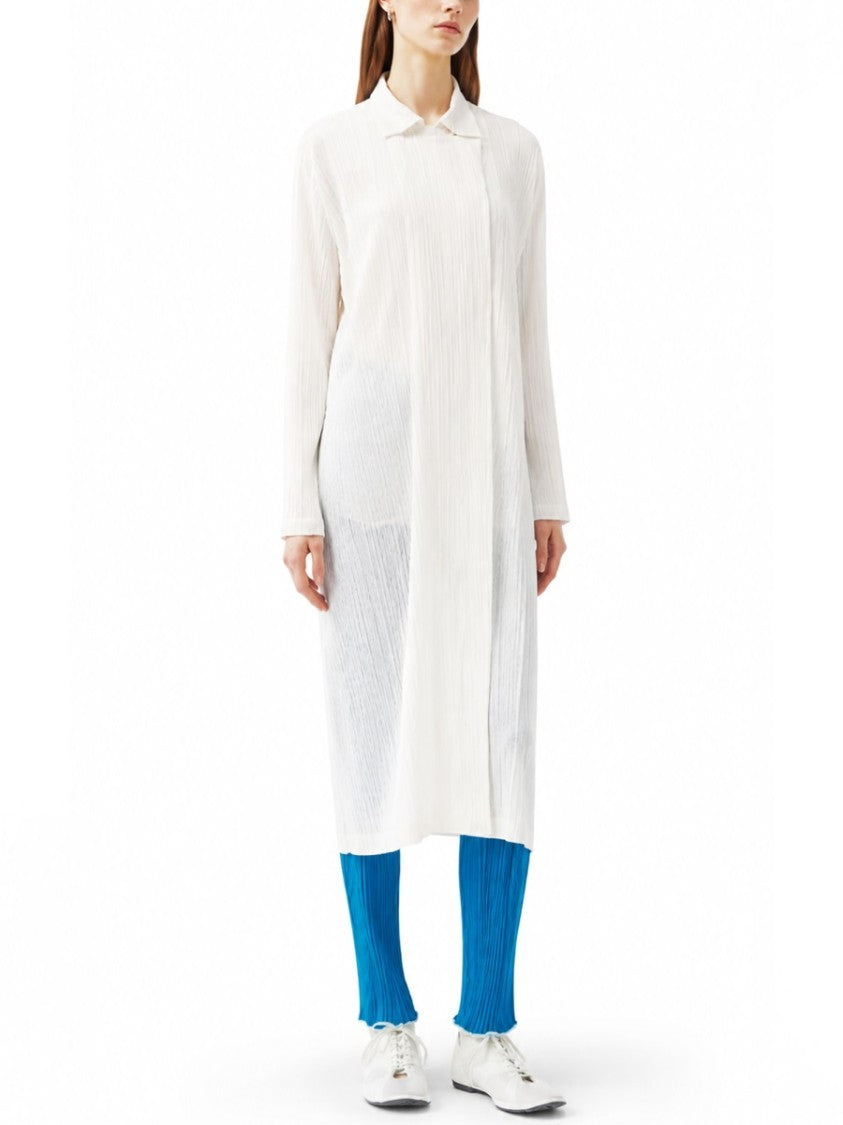 Pleats Please Issey Miyake Long Lightweight Coat With Subtle Pleated Texture