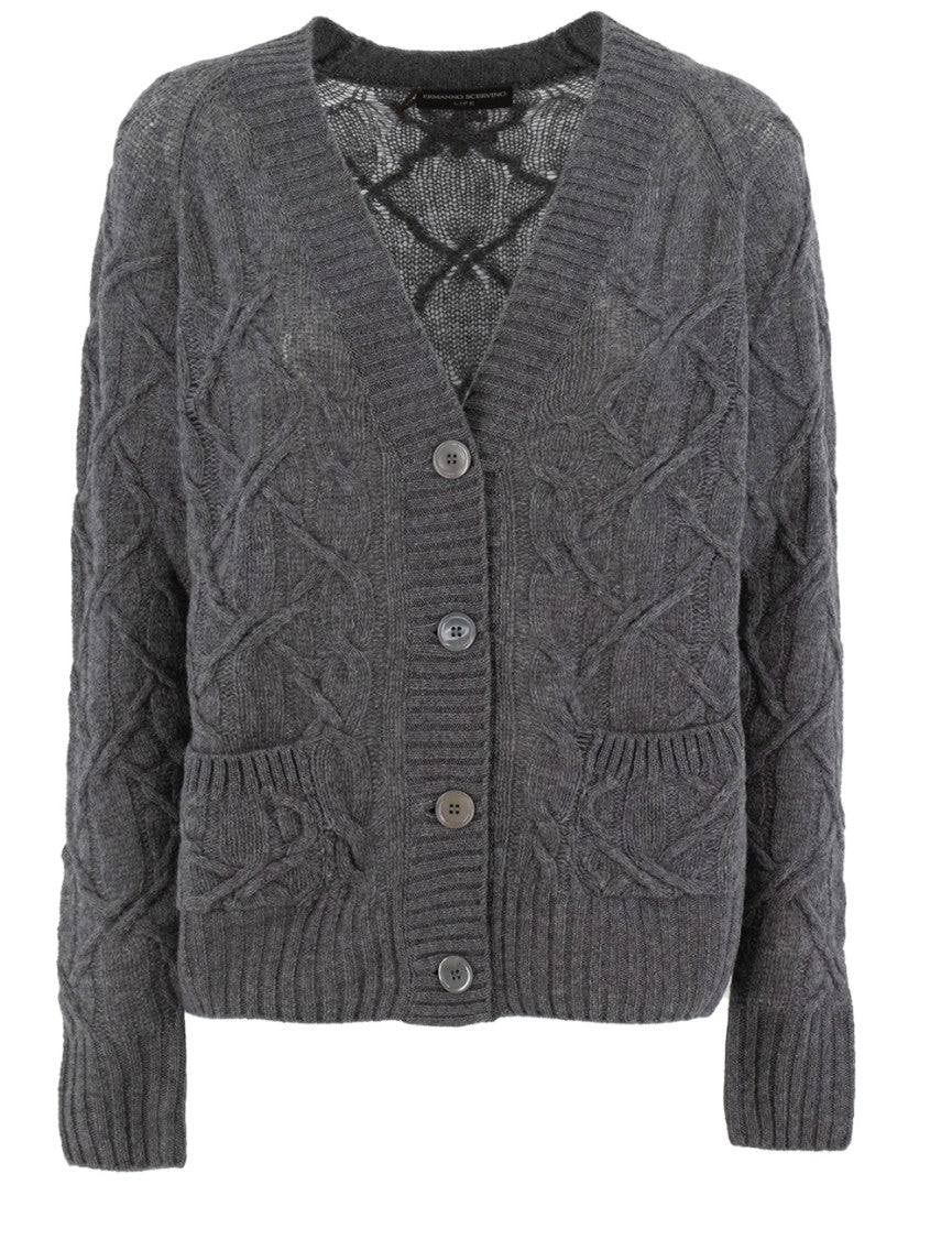 Ermanno Scervino V-Neck Cable Knit Cardigan With Button-Down Front