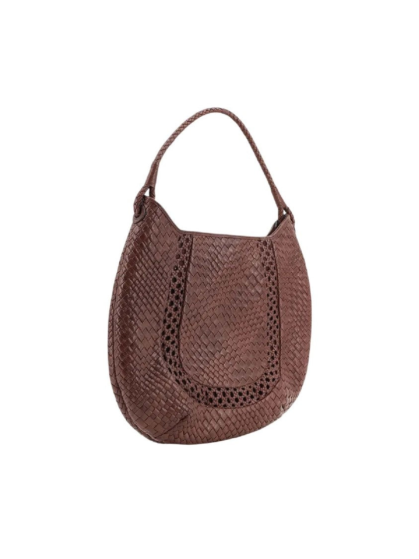 Ibeliv Chocolate Lamia Woven Leather Shoulder Bag
