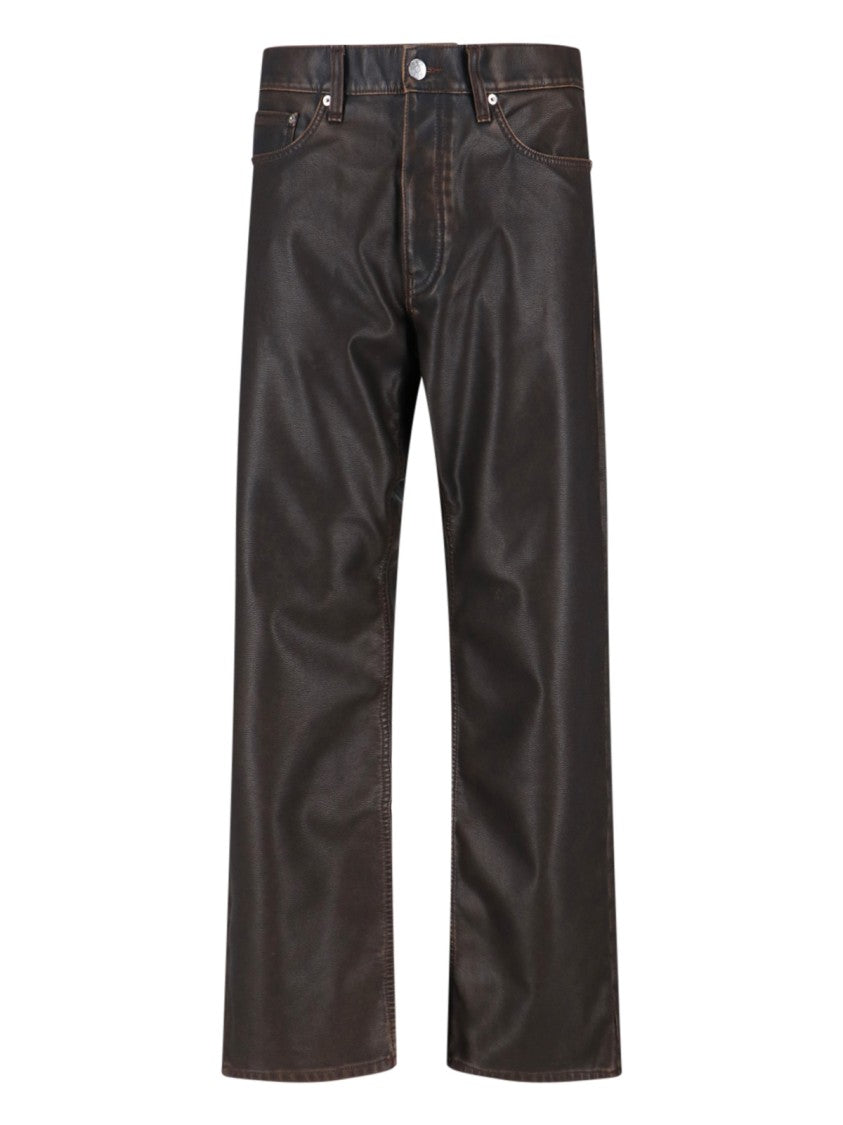 Sunflower High-Waisted Brown Eco-Leather Straight-Leg Trousers With Vintage Finish