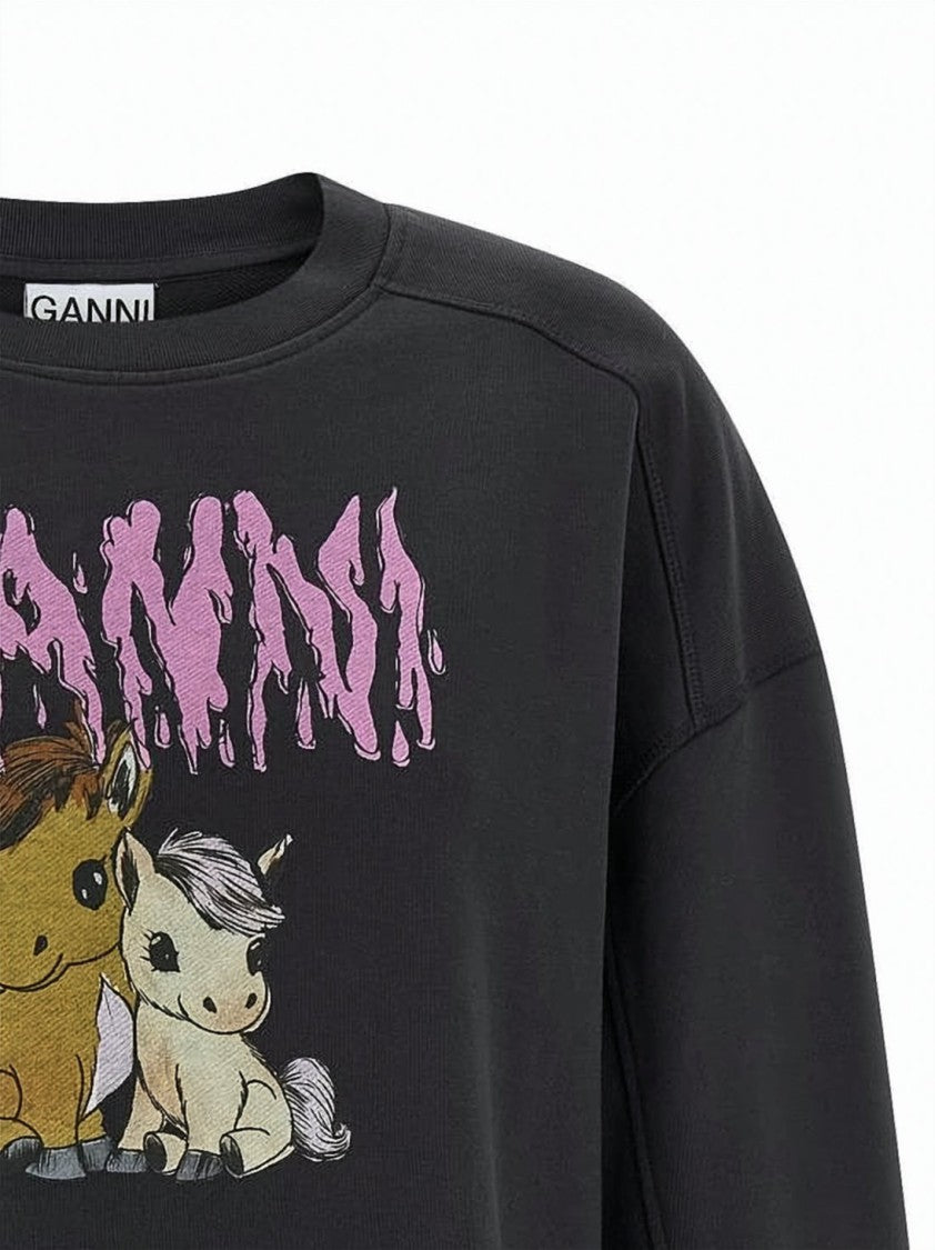 Ganni Relaxed Fit Long-Sleeve Cotton Top With Playful Graphic