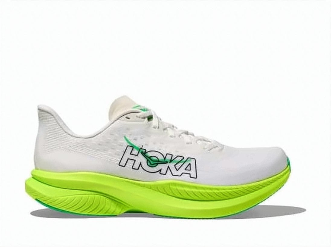 Hoka Sleek White Mesh Sneakers With Bold Green Accents