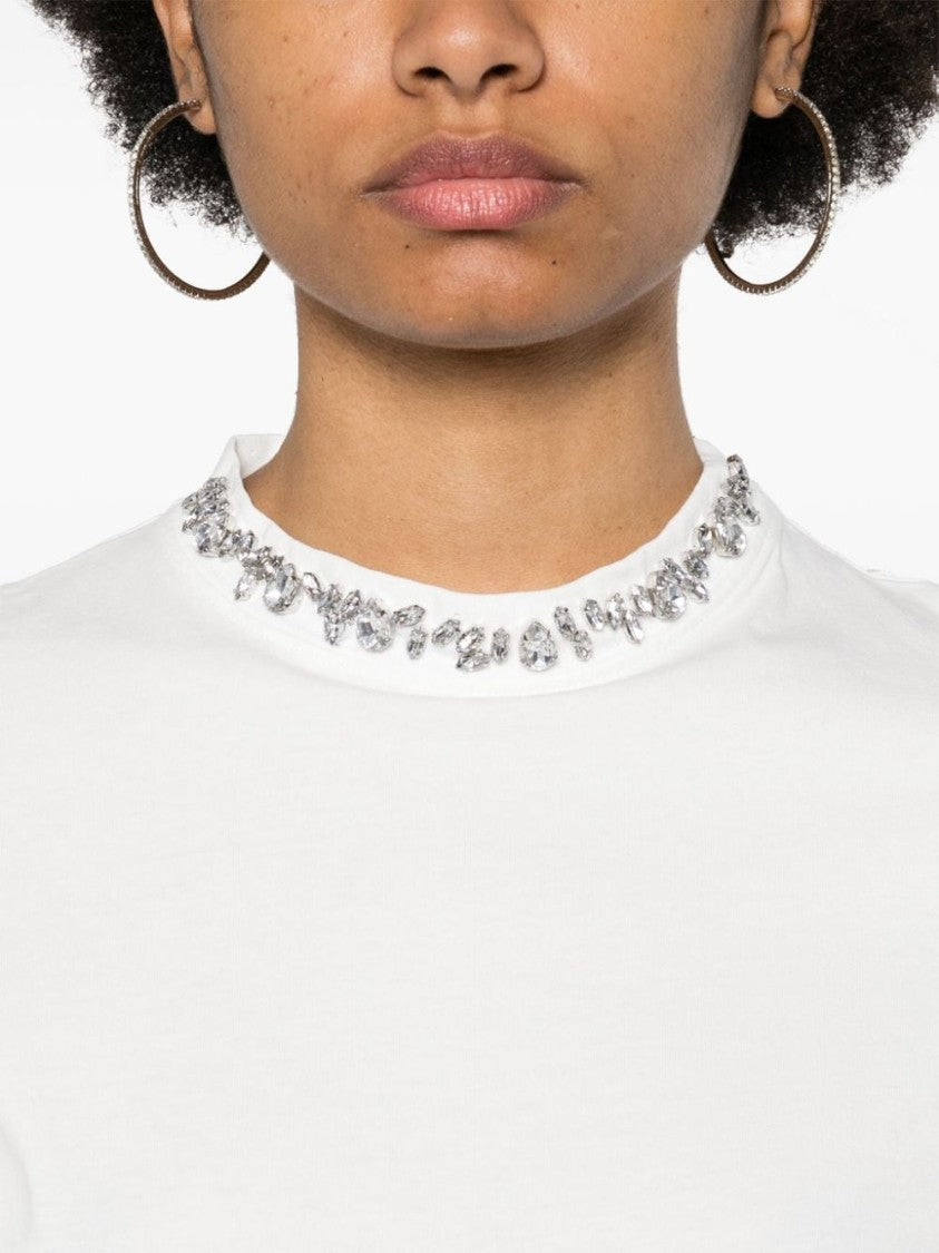 Golden Goose Ribbed White T-Shirt With Sparkling Embellishments