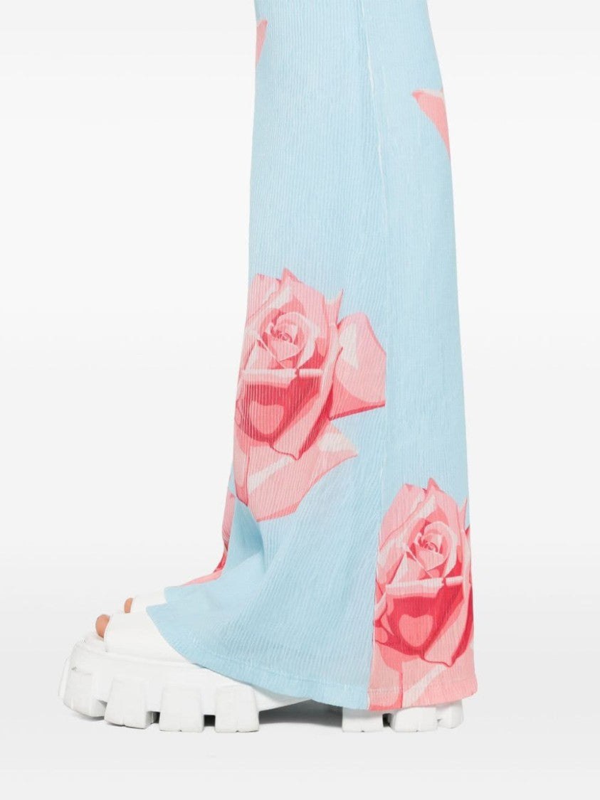 Kenzo Light Blue Plissé Flared Trousers