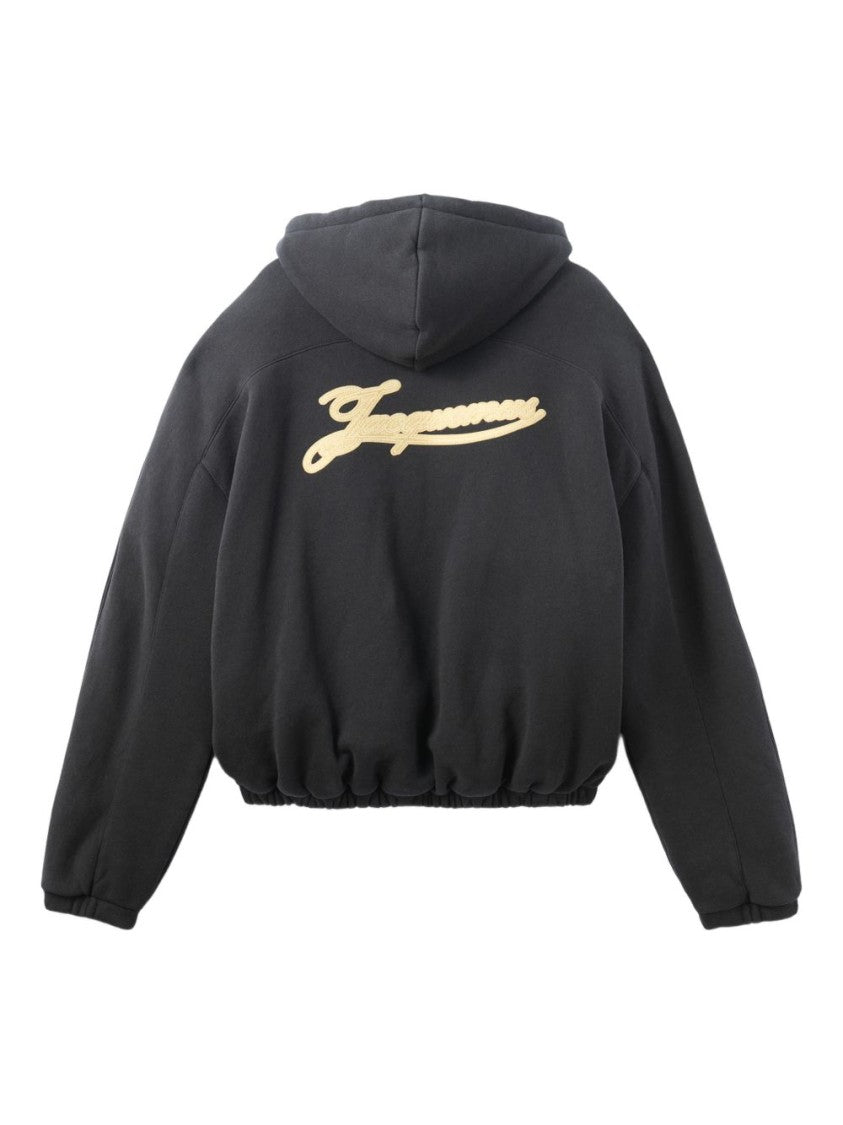 Jacquemus Dark Navy Blue Hooded Logo Zip-Up Sweater