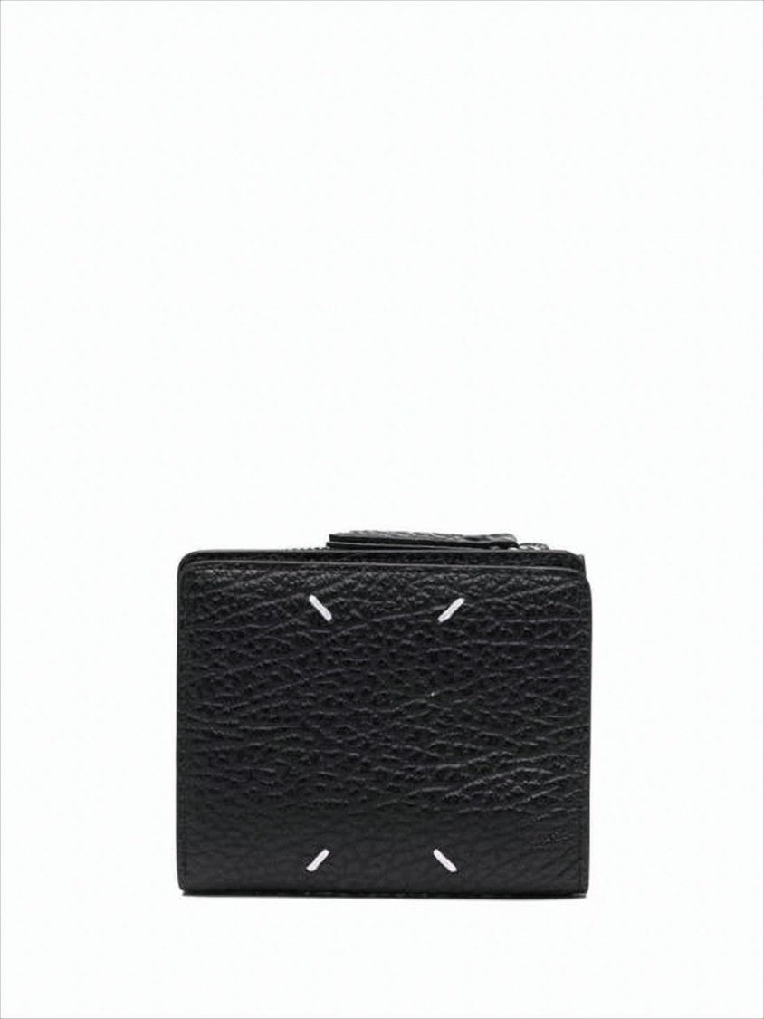 Maison Margiela Textured Calf Leather Compact Wallet With Distinctive Stitches