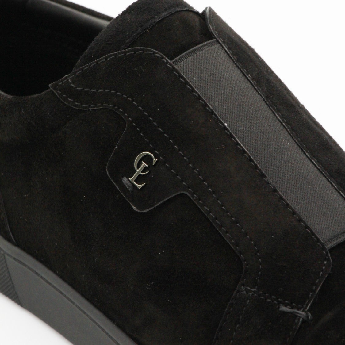 Christian Louboutin Minimalist Black Suede Sneakers With Metallic Detail