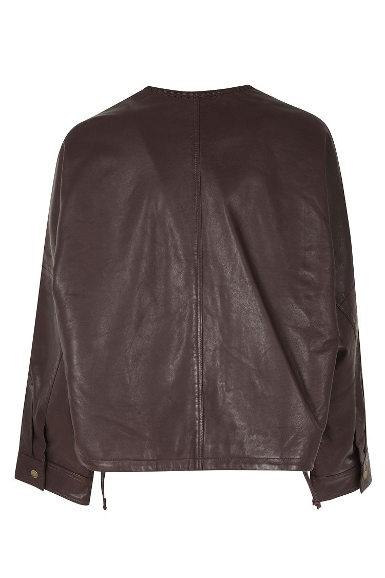 Momonì Kaldor Brown Leather Cropped Leather Jacket