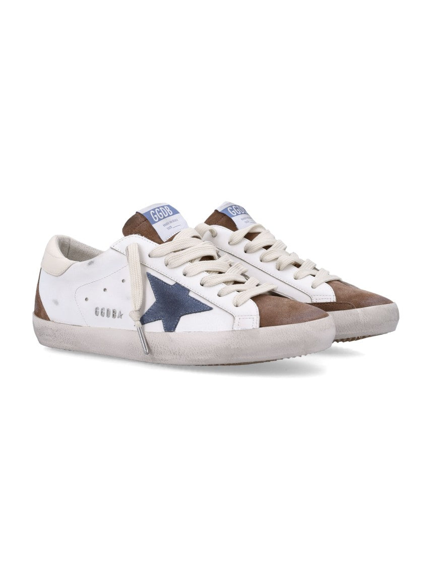 Golden Goose Distressed White Leather Sneakers With Suede Accents