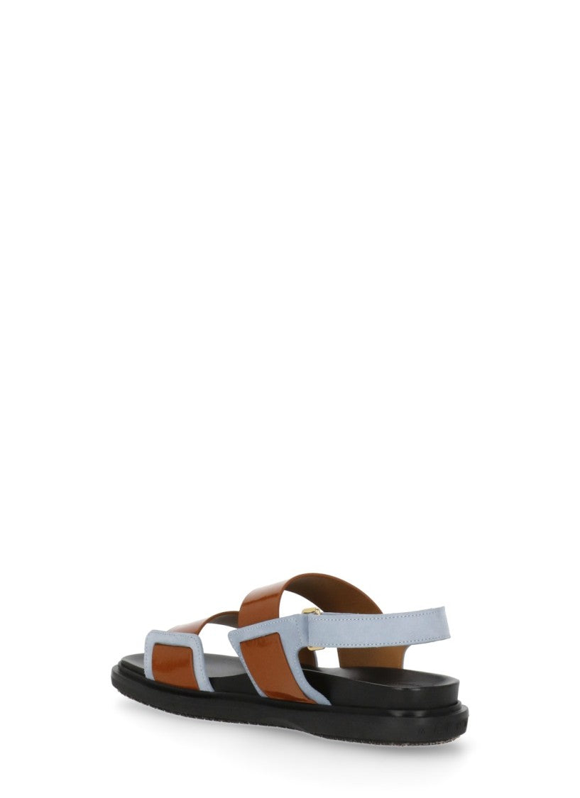 Marni Brown Leather Sandals With Contrasting Color Accents