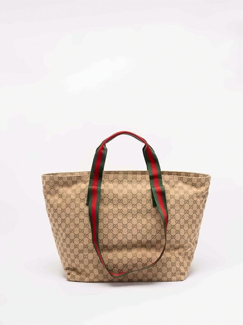 Gucci Monogram Canvas Tote Bag With Signature Stripe Handles