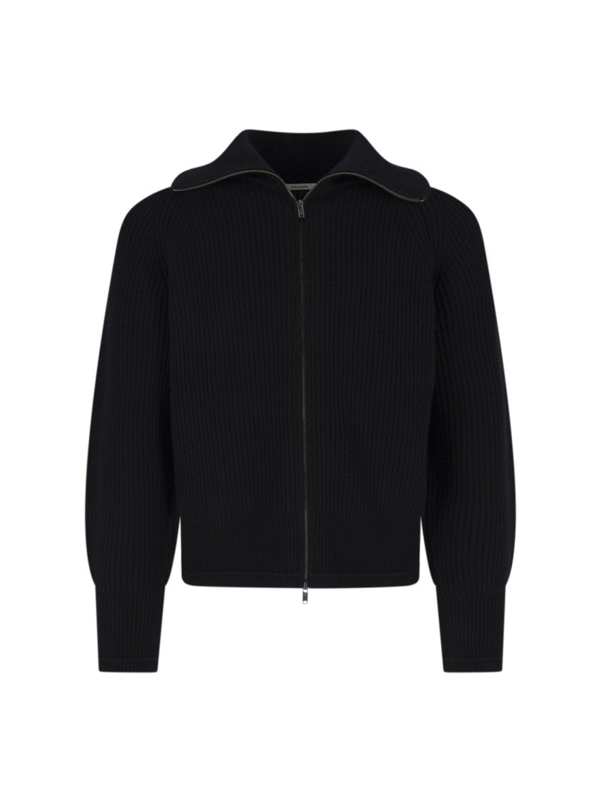Entire Studios Black Blimp Oversized-Collar Wool Zip Cardigan