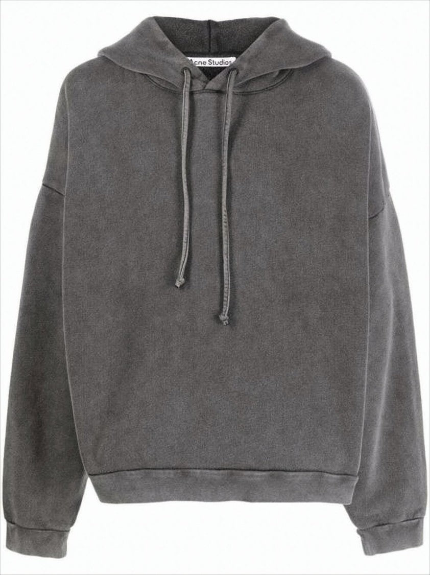 Acne Studios Oversized Drawstring Hoodie With Washed Texture And Subtle Logo Patch
