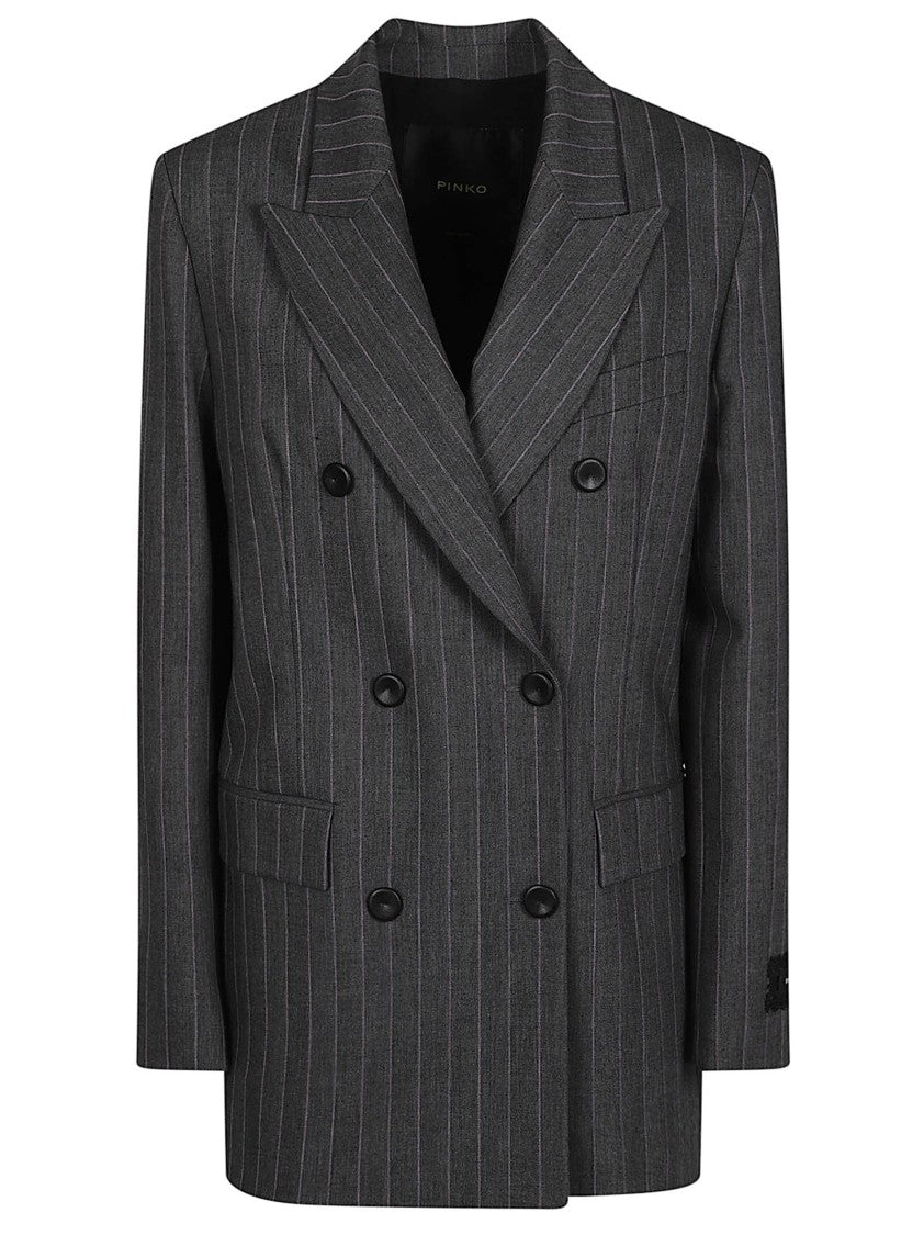 Pinko Grey New Guinea Pinstripe Polyester-Blend Blazer