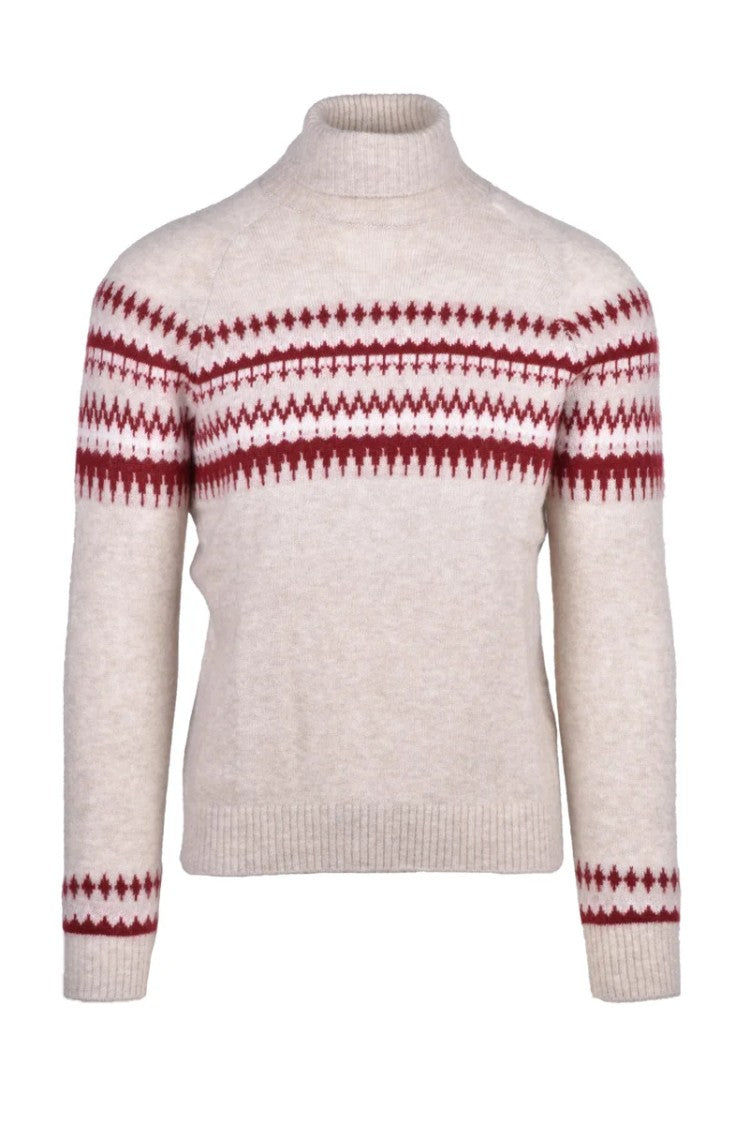Eleventy High Neck Sweater Cashmere Silk - Beige/Bordeaux
