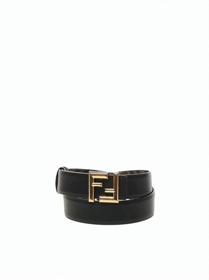 Fendi Black Leather Belt With Signature Double 'F' Buckle
