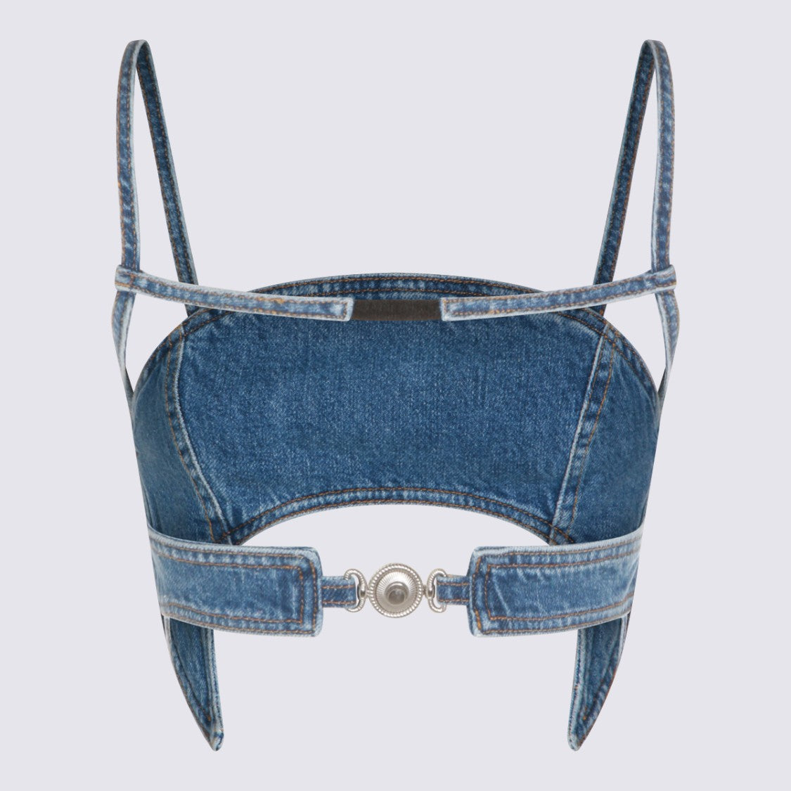 Marine Serre Cropped Denim Top With Cut-Out Design