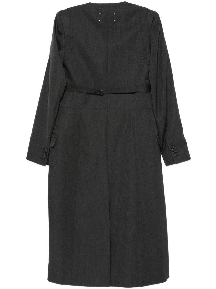 Maison Margiela Grey V-Neck Single Breasted Long Coat