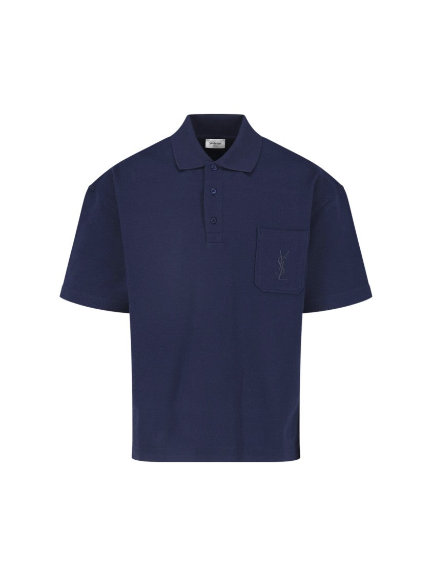 Saint Laurent Navy Blue Cassandre Cotton Polo Shirt