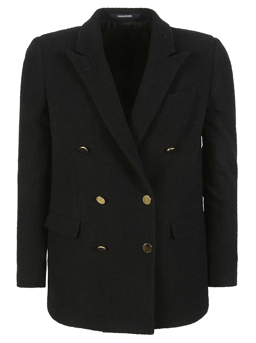 Tagliatore Double-Breasted Boucle Jacket With Gold-Tone Accents