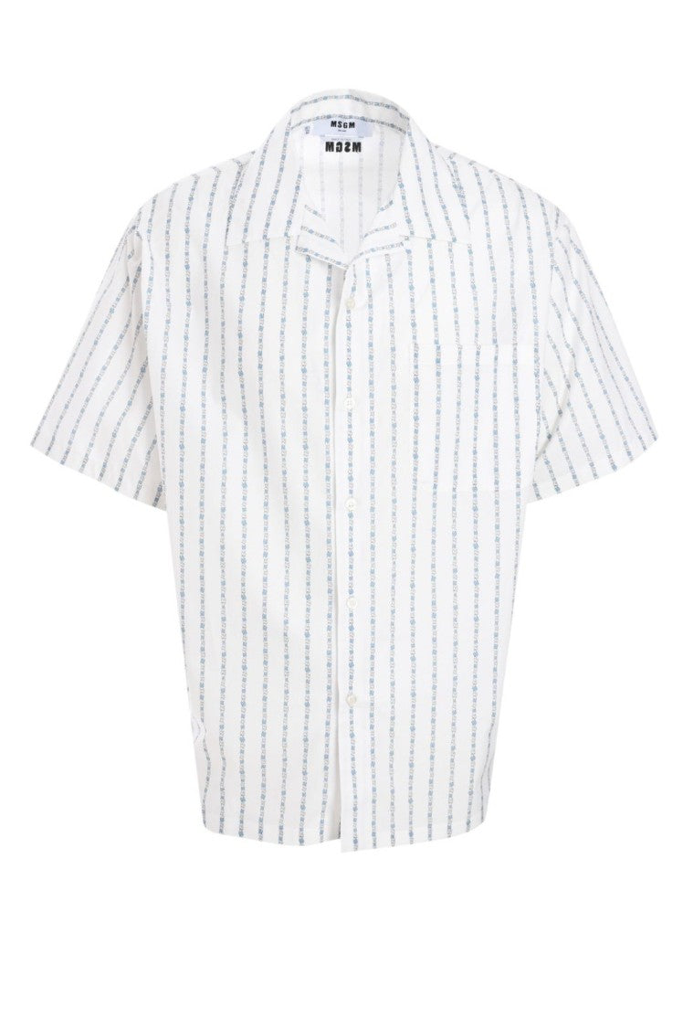 Msgm Short-Sleeved Striped Shirt With Floral Accents