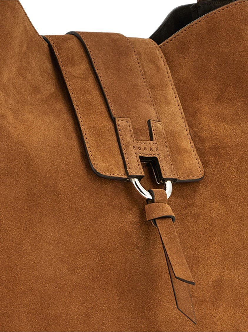 Hogan Borsa Medium Brown Suede Shoulder Bag