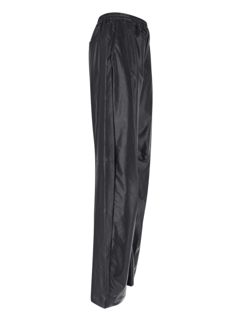 Mm6 By Maison Margiela Wide-Leg Faux Leather Pants With Gathered Waistband And Side Pockets