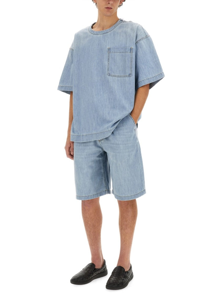 Bottega Veneta Classic Blue Denim Bermuda Shorts With Relaxed Fit