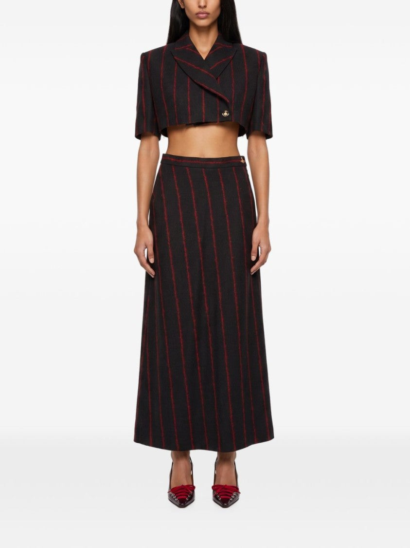 Vivienne Westwood Black Pinstripe Tartan Asymmetric Midi Skirt