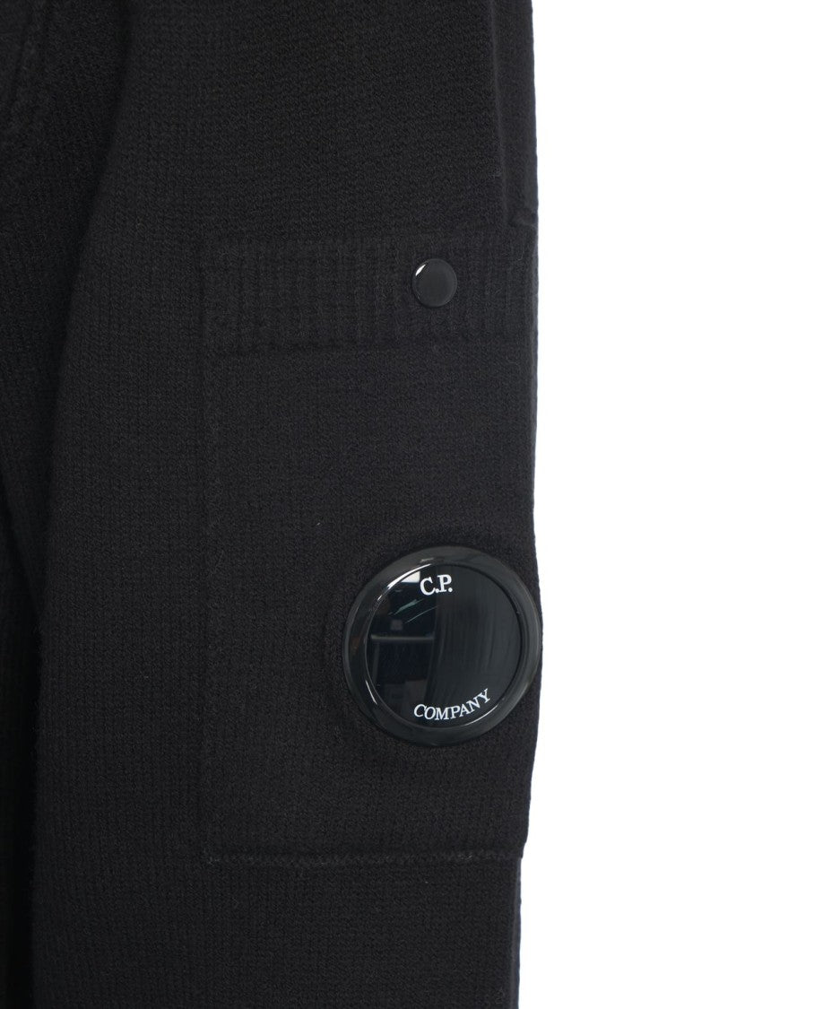 C.P. Company Black Knit Sweater With Distinctive Logo Patch And Crew Neck