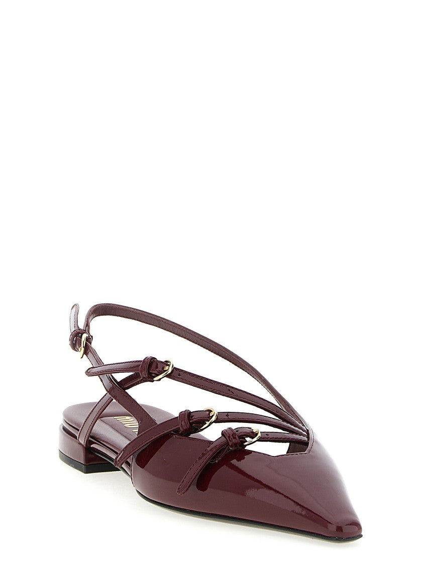 Miu Miu Burgundy Patent Leather Slingback Flats With Adjustable Straps