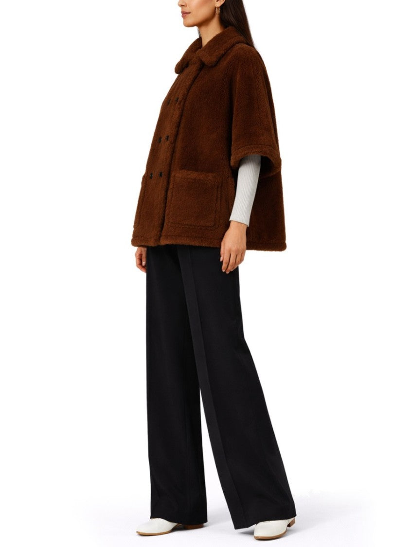 Max Mara Horse4 Double-Breasted Boxy Alpaca Poncho