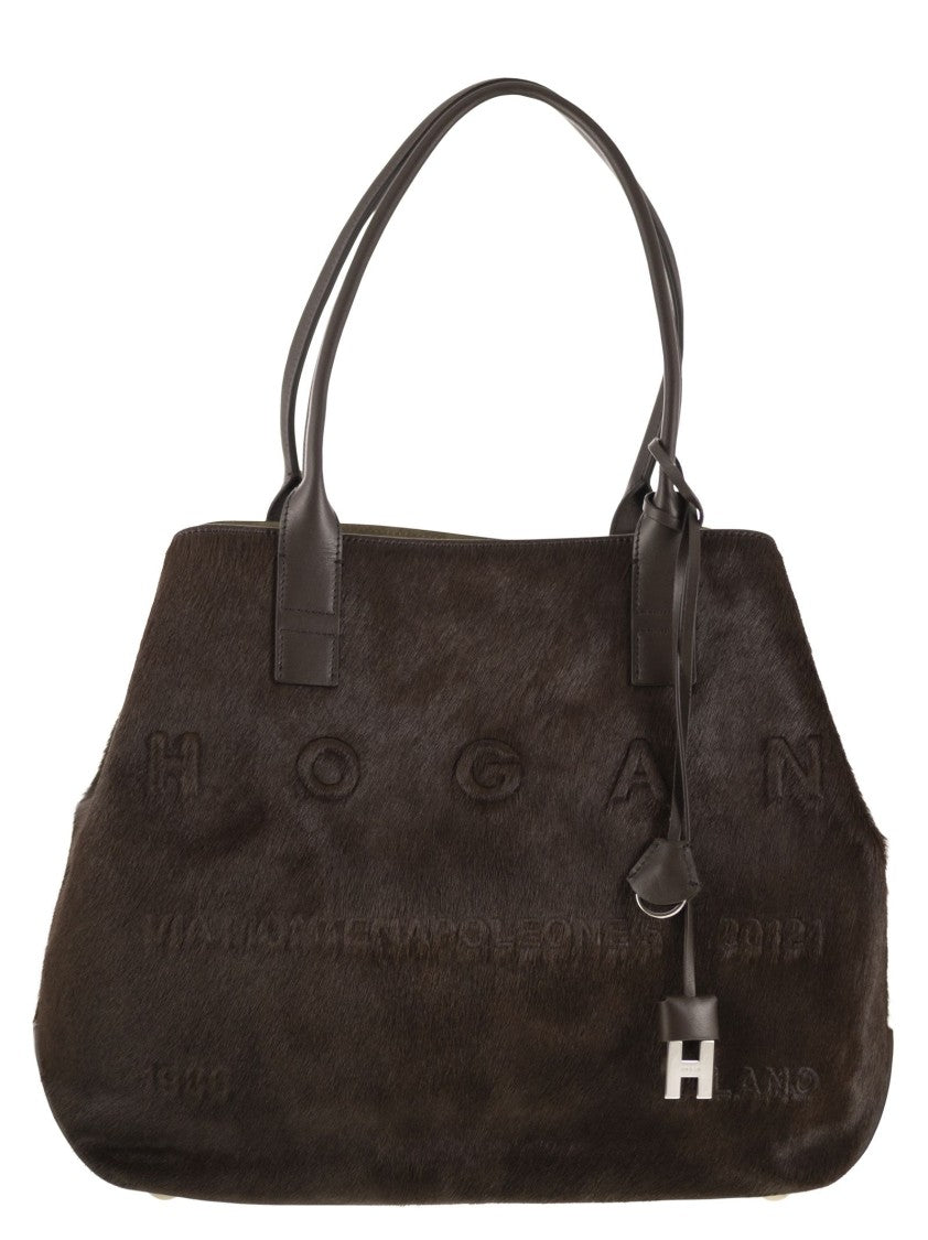 Hogan Medium Script Shopping Bag In Pony-Effect Leather