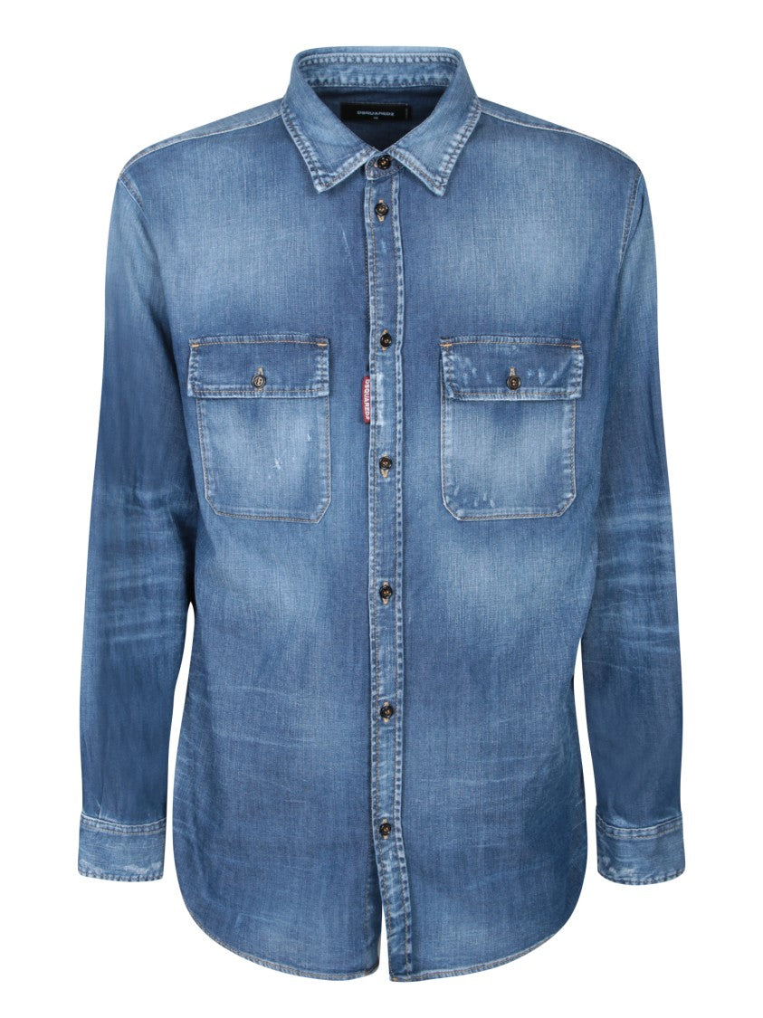 Dsquared2 Tailored Denim Shirt With Vintage Wash
