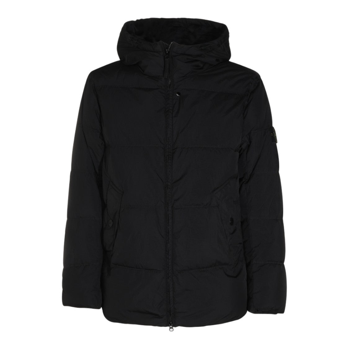 Stone Island Quilted Black Padded Coat With High Collar